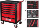 215-os. tööriistakäru tööriistadega racingline 7-sahtliga punane/must ks tools