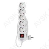 Extension Cord 3 m / 5 sockets / switch / white / PVC / 1.5 mm2
