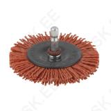 Nylon wheel brush 75mm , hexagon shank 1/4" (6,35 mm), red = aggressive