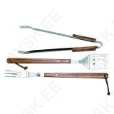 3 pieces set / Turner, Tong, Fork/ chrome steel, wooden handle