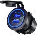 USB LAADIJA 2 PESA 12/24V 3.1A VALGUSTUS. LÜLITI. SÜVISTATAV CARMOTION