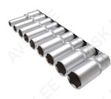 Socket Set, Hexagon, deep | 12.5 mm (1/2") Drive | 10 - 24 mm | 9 pcs.