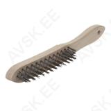 Steel Wire Hand Brush, 4 Rows Wavy 280mm Wooden handle