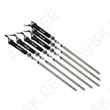 BBQ skewer set 6pcs. with natural black wooden handle, stainless steel, 60 cm