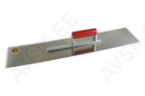 Notched trowel 400 × 130 mm, 6 × 6 mm, with aluminium support and wooden handle