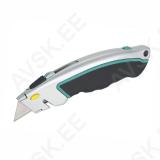 Quick-Change Trapezium Blade Knife with Retractable Bladeng 5 replacement blades, tool-less blade change at the push of a button, safety cord cutter