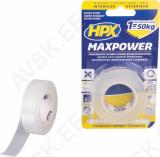 Kahepoolne akrüülteip läbipaistev max power 19mm/2m hpx