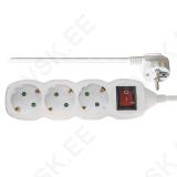 Pikendusjuhe 3m x 3 pesa 1,5mm2 lülitiga valge