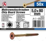 Multi-Purpose Screws | T-Star (for Torx) T25 | 5.0 x 80 mm | 50 pcs.