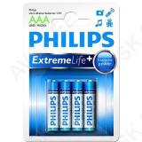 Patarei, philips, extreme life, 1.5v, aaa, 4tk